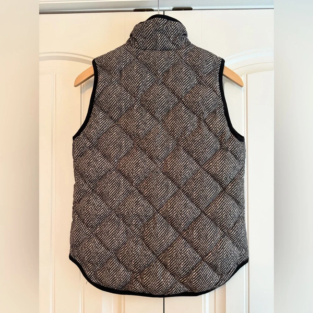 J Crew‎ Diamond Quilted Puffer Vest Women's Sz XS Houndstooth Black Cream Preppy